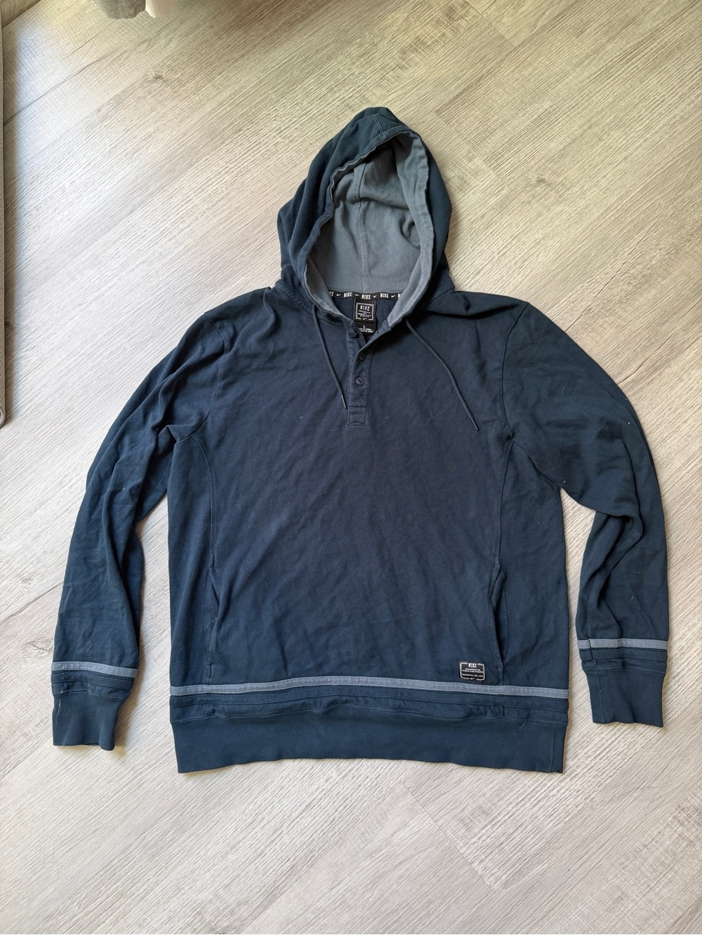 Nike Men's Hooded Pullover Sweatshirt - Dark Blue with Gray Trim